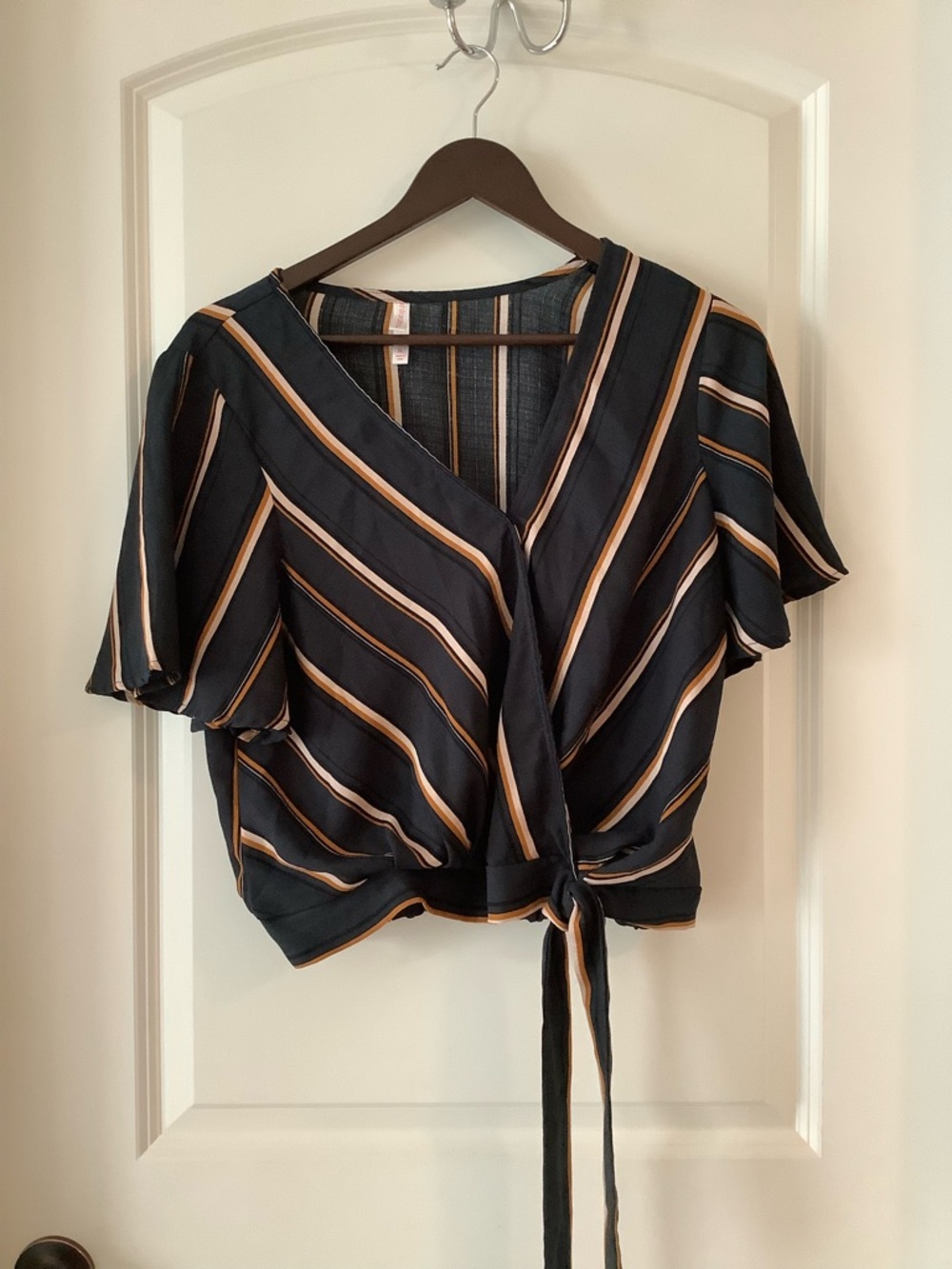 Xhilaration Navy Striped Wrap Tie Blouse